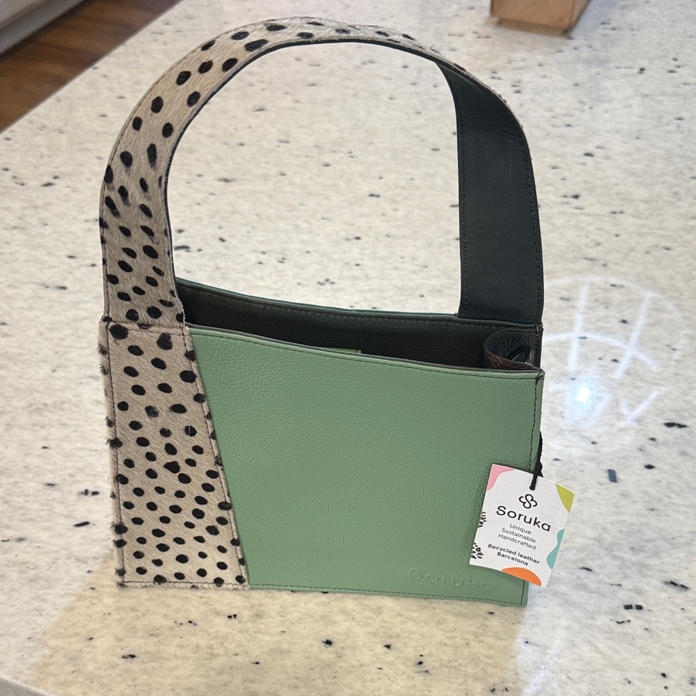 NWT Soruka Green and Animal Print Bag with shoulder strap and dust bag
